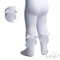 T120-W-3-6: White Jacquard Tights w/Bow (3-6 Months)